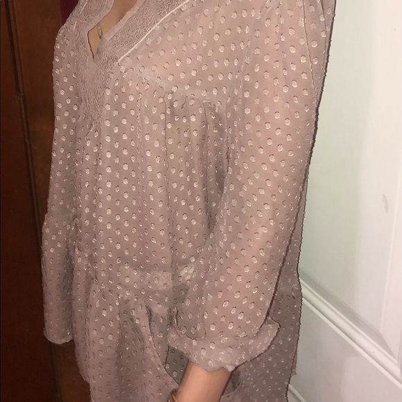 Daniel Rainn beige polka dot sheer Babydoll blouse large - Picture 5 of 8